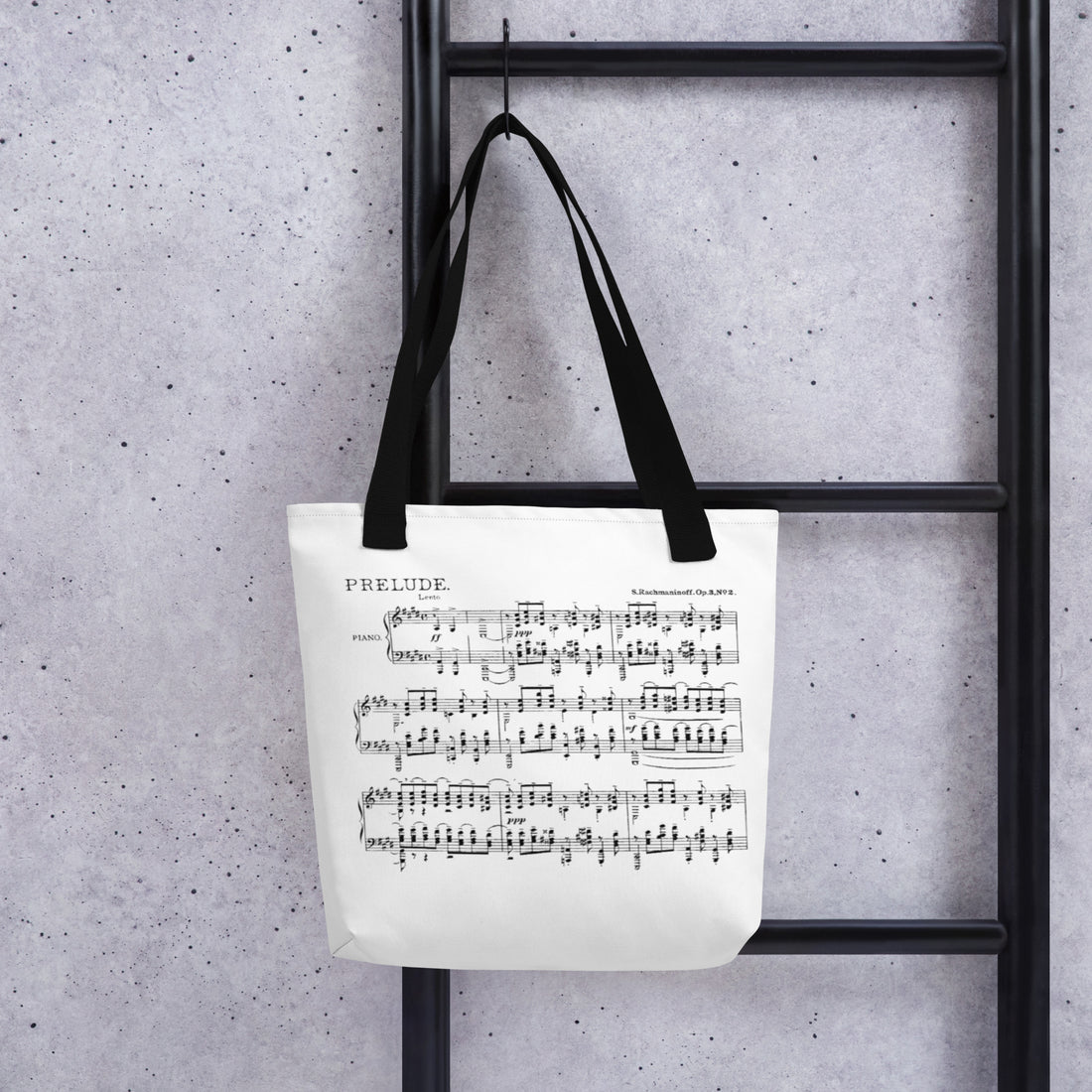 Rachmaninov Prelude op 3 No 2 - Tote bag polyester fabric with multiple color handles (One sided print)